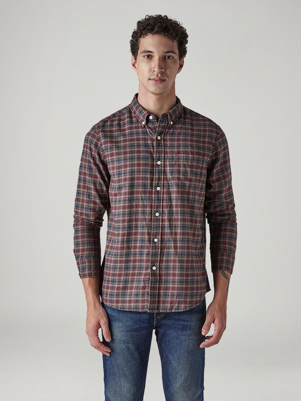 Men's Checkered Slim Fit Flannel Shirt - Front View