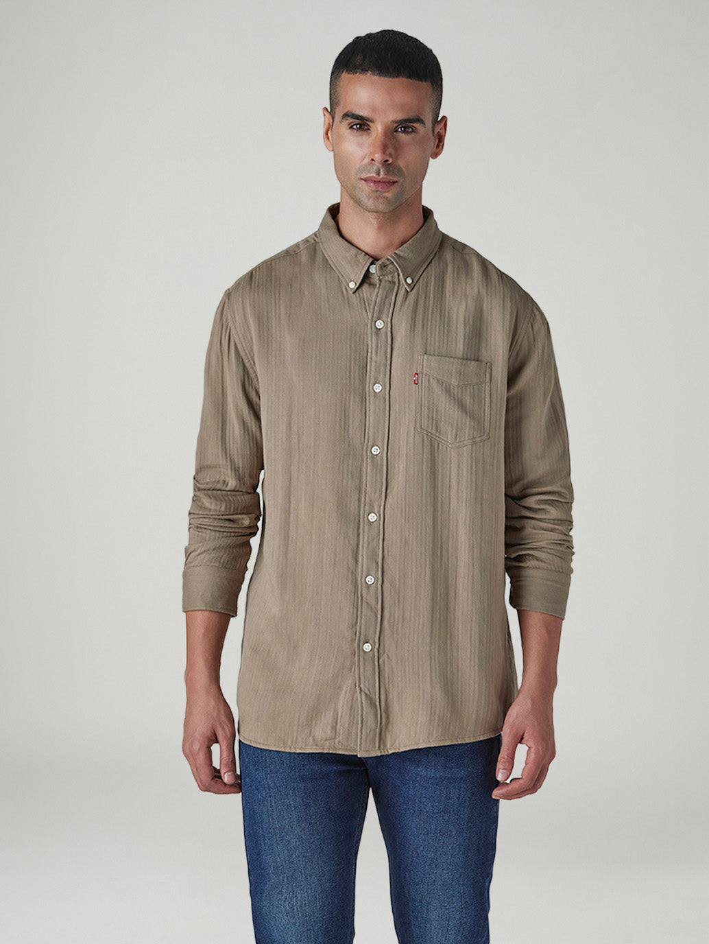 Men's Solid Slim Fit Textured Shirt - Front View