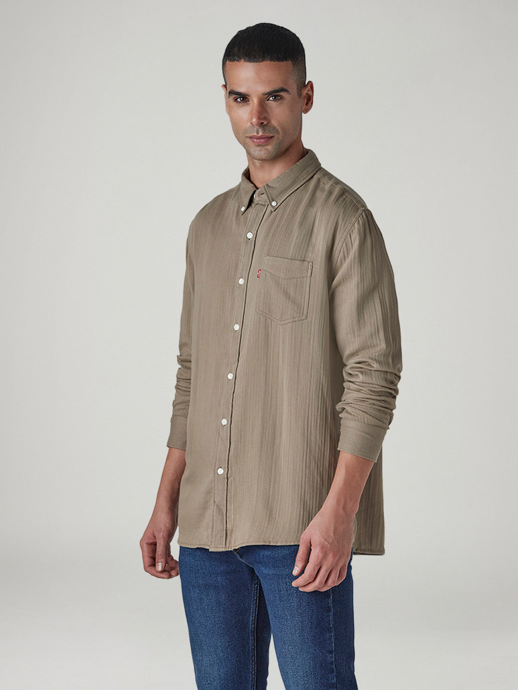 Men's Solid Slim Fit Textured Shirt - Side View