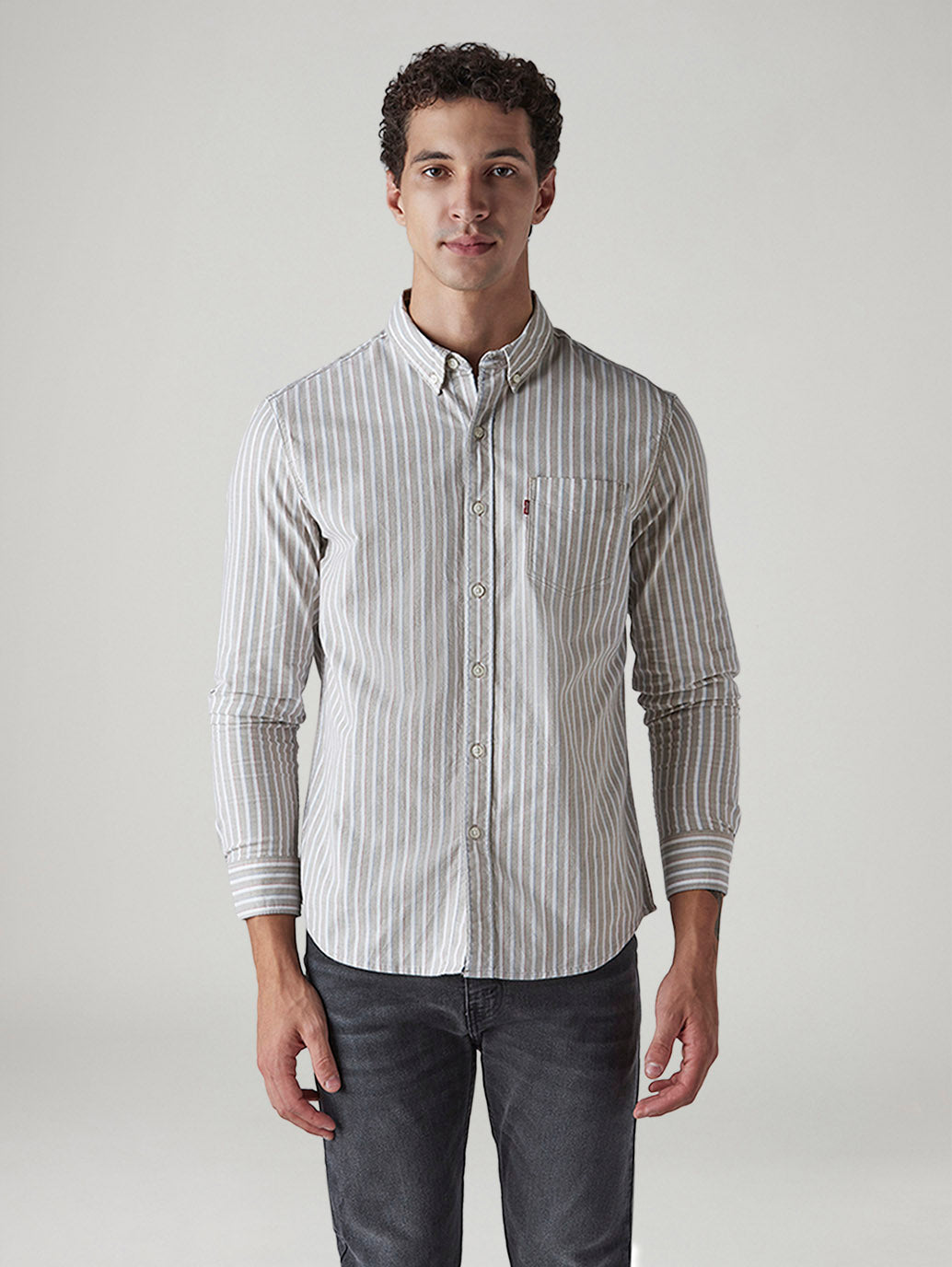 Men's Striped Slim Fit Oxford Shirt - Front View