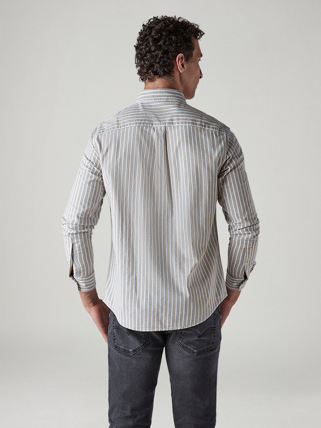 Men's Striped Slim Fit Oxford Shirt - Back View