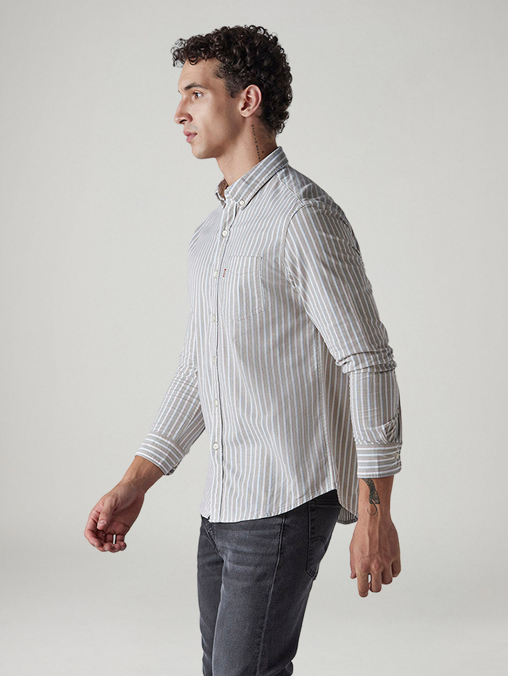 Men's Striped Slim Fit Oxford Shirt - Side View