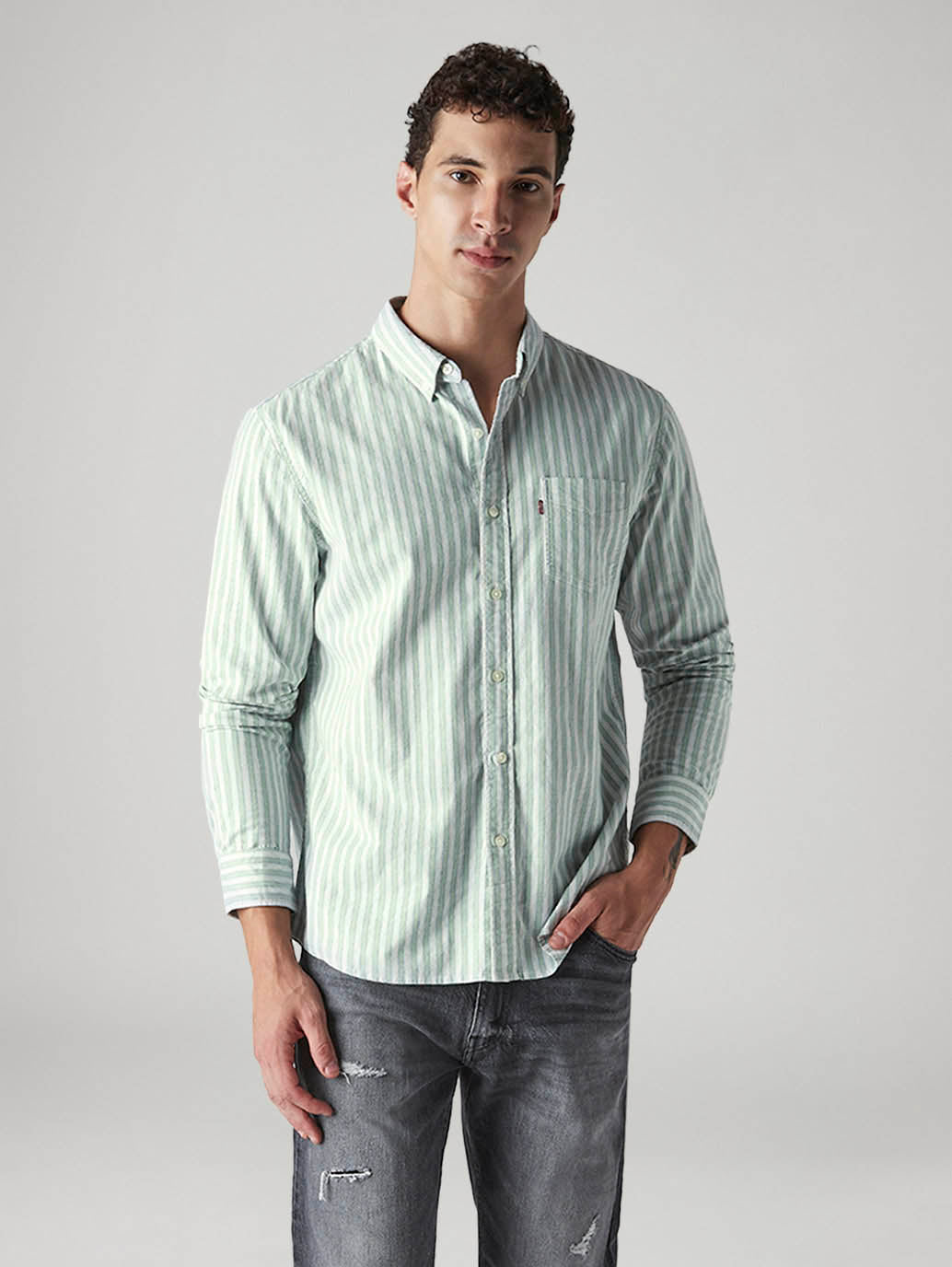 Men's Striped Slim Fit Oxford Shirt