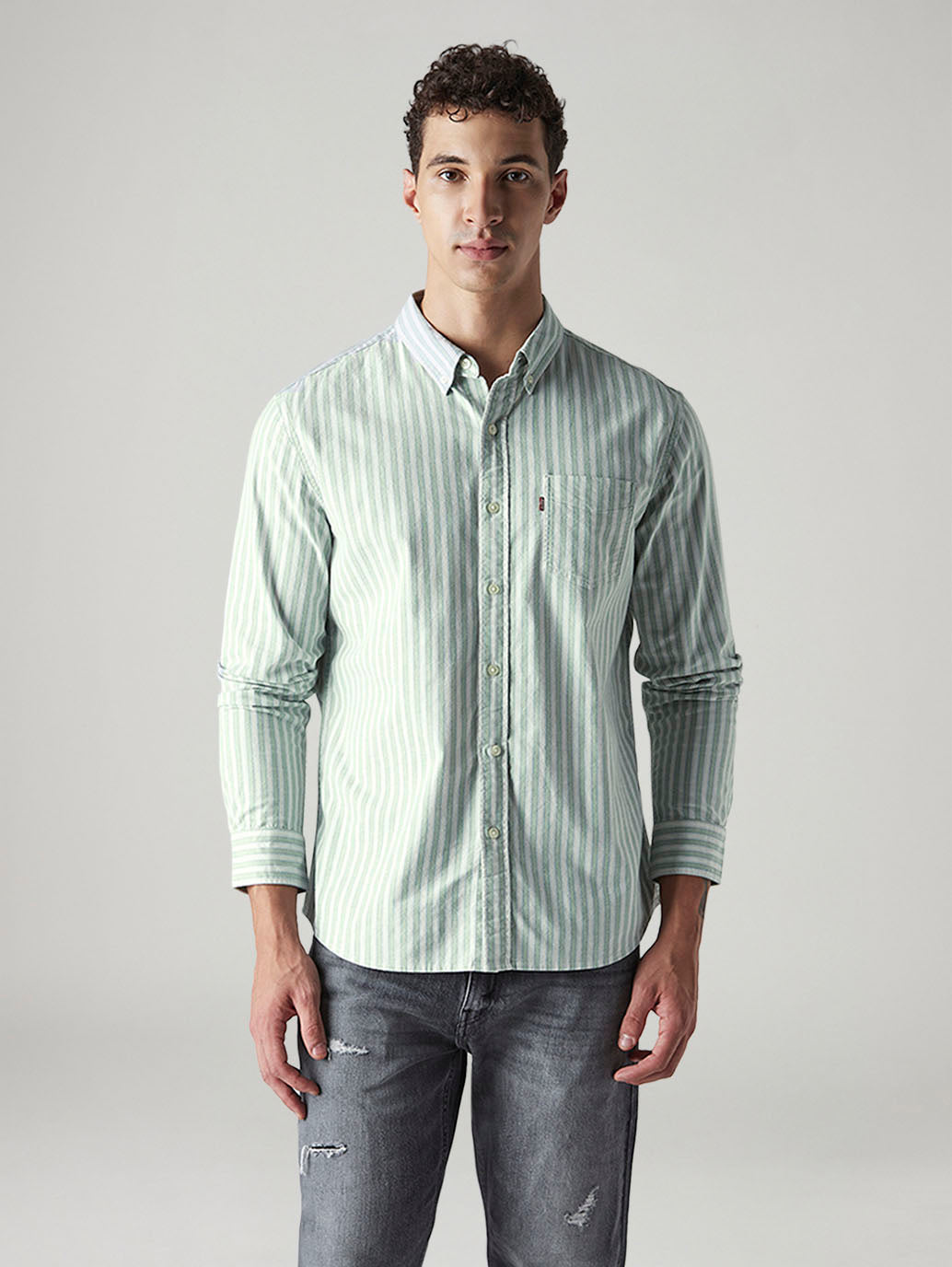 Men's Striped Slim Fit Oxford Shirt - Front View