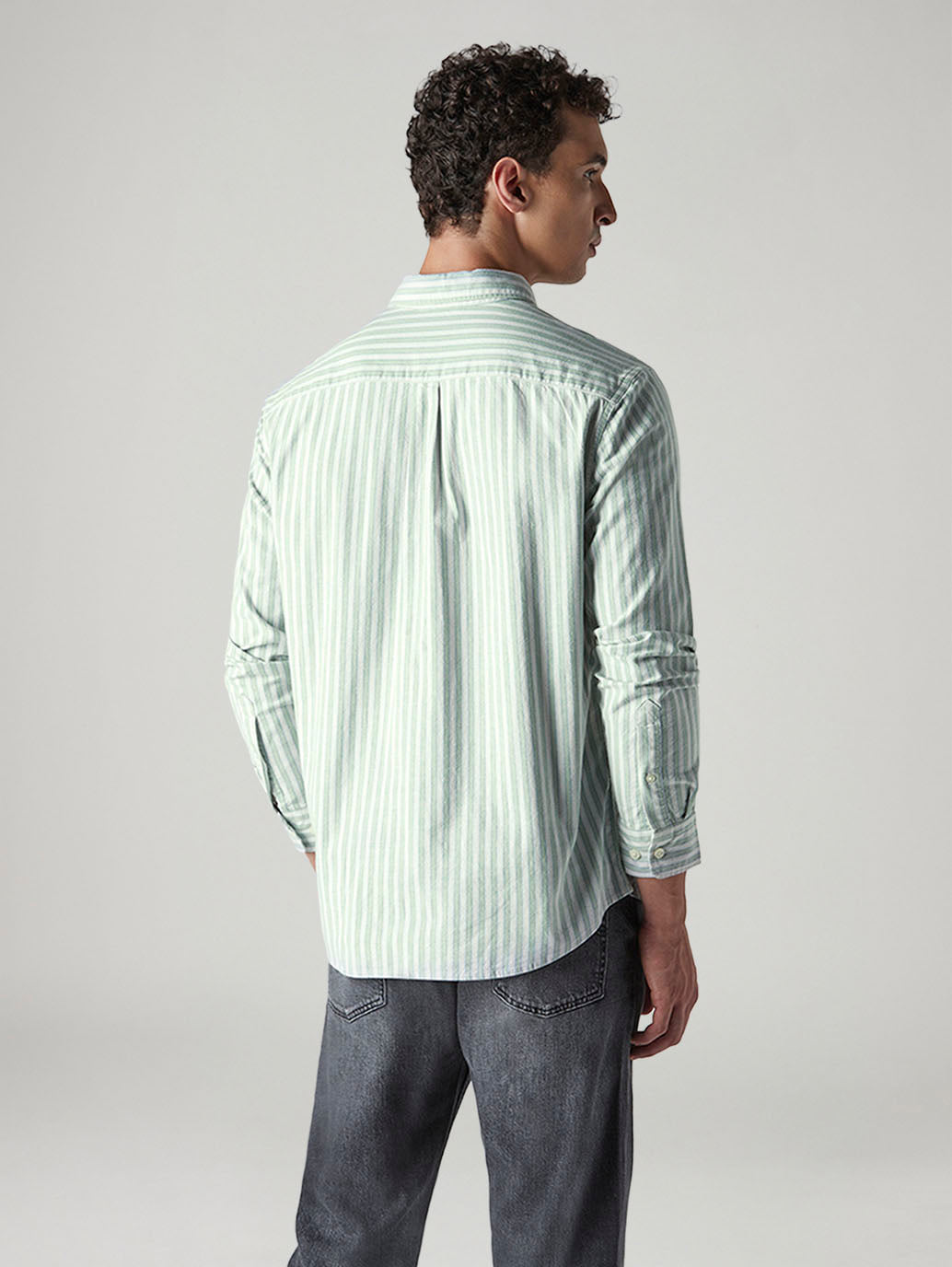 Men's Striped Slim Fit Oxford Shirt - Back View