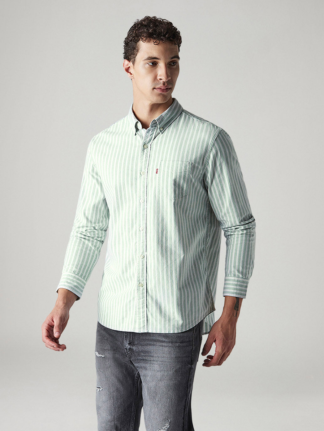 Men's Striped Slim Fit Oxford Shirt - Side View