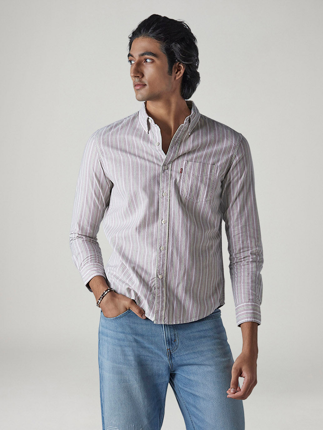 Men's Striped Slim Fit Oxford Shirt
