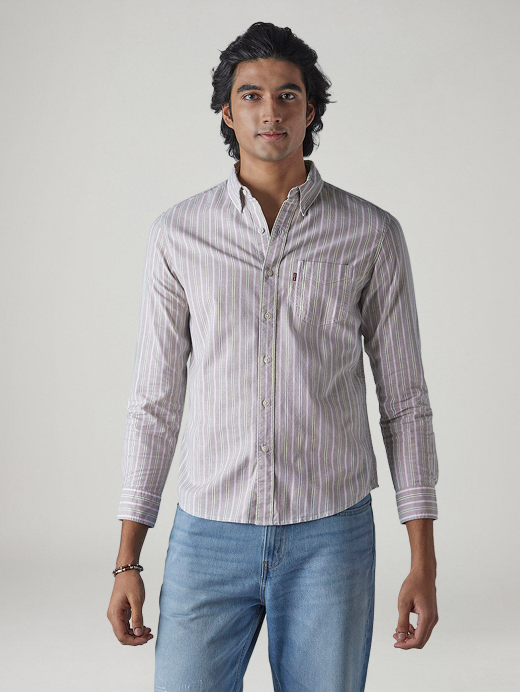 Men's Striped Slim Fit Oxford Shirt - Front View
