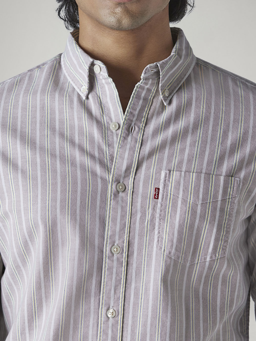 Men's Striped Slim Fit Oxford Shirt - Detail View