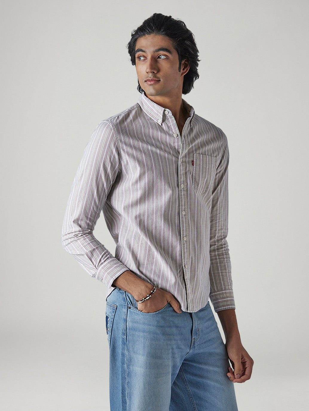 Men's Striped Slim Fit Oxford Shirt - Side View