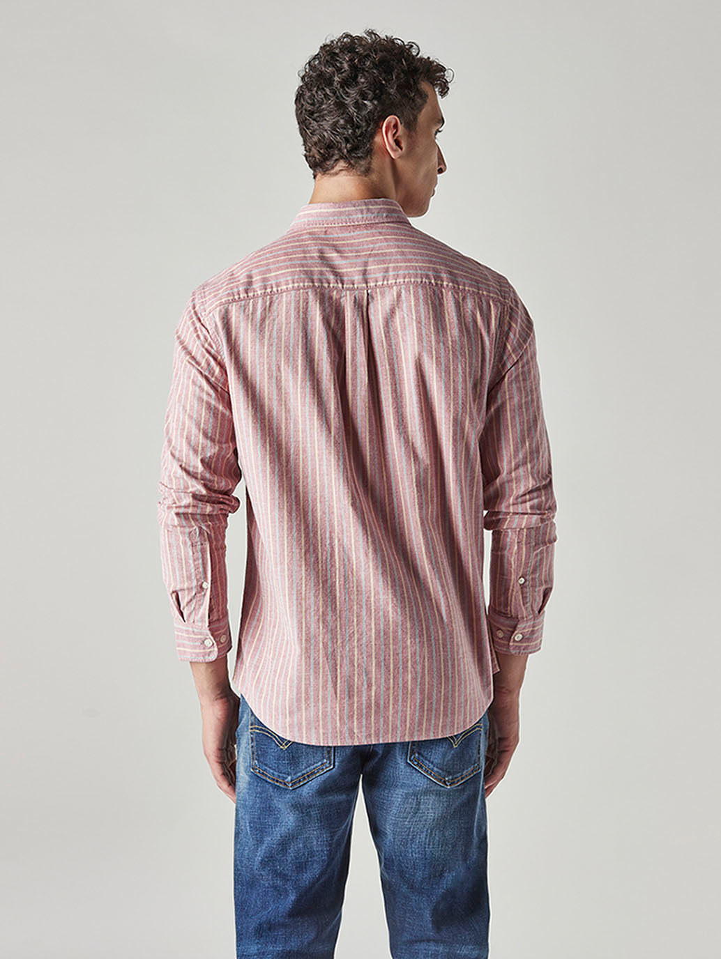 Men's Striped Slim Fit Oxford Shirt - Back View
