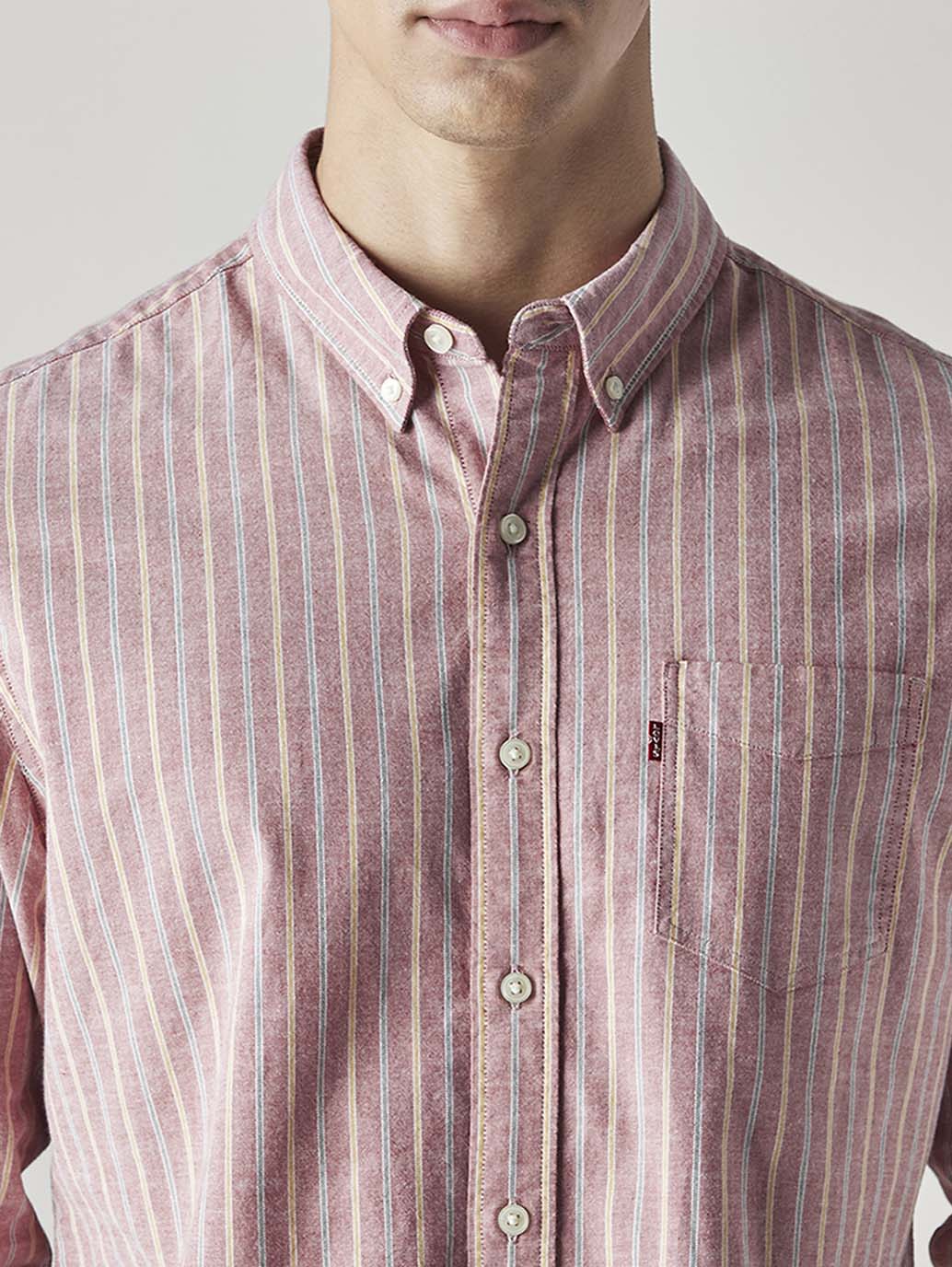 Men's Striped Slim Fit Oxford Shirt - Detail View