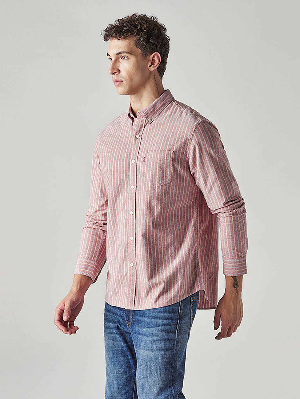 Men's Striped Slim Fit Oxford Shirt - Side View