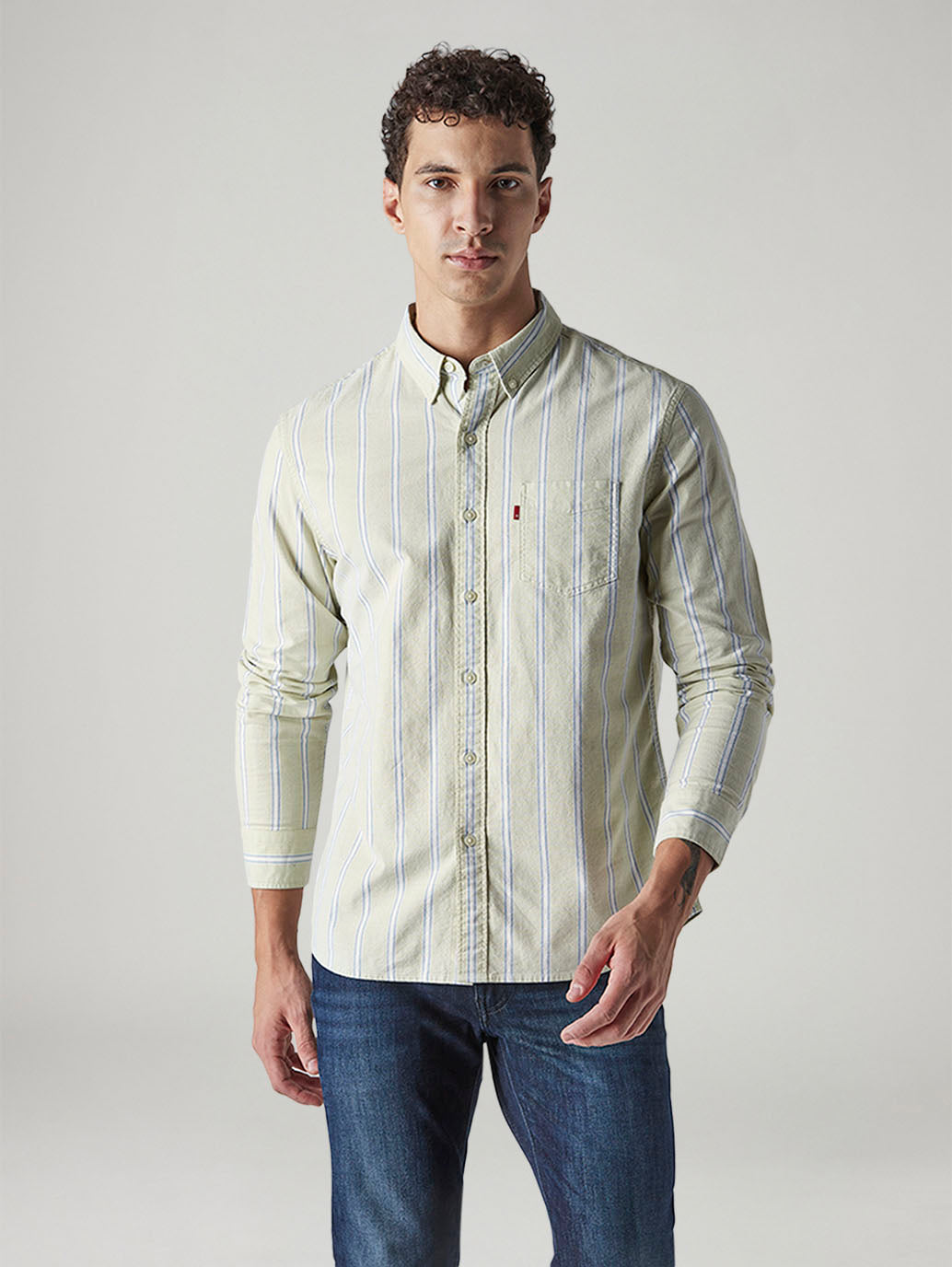 Men's Striped Slim Fit Oxford Shirt - Front View