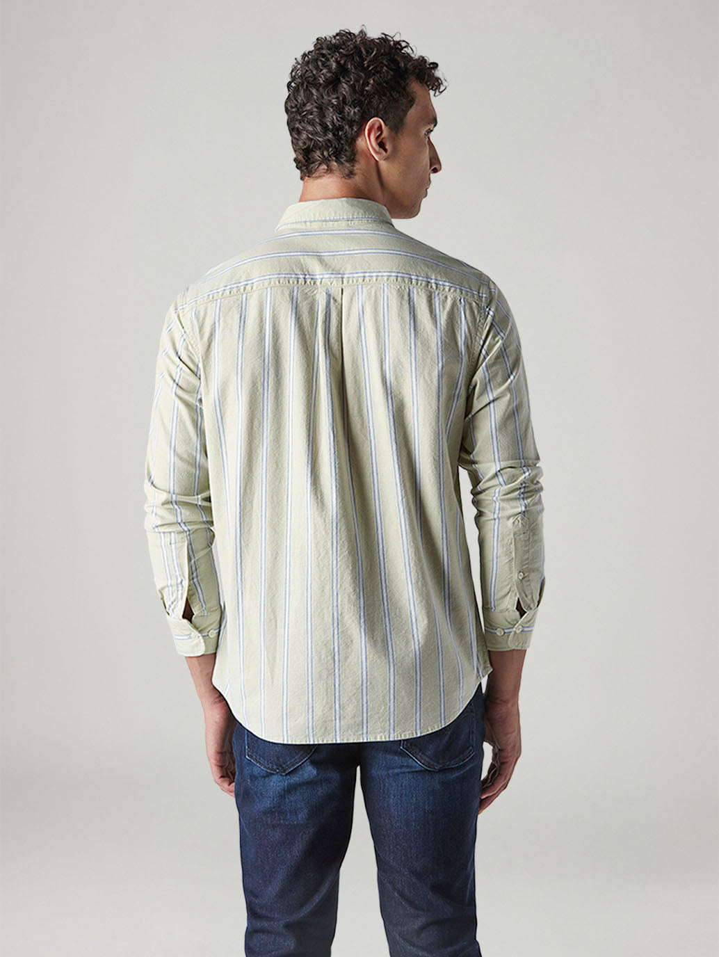 Men's Striped Slim Fit Oxford Shirt - Back View