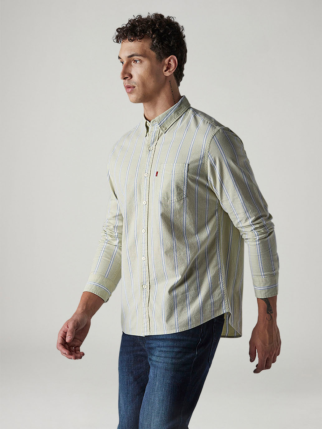 Men's Striped Slim Fit Oxford Shirt - Side View