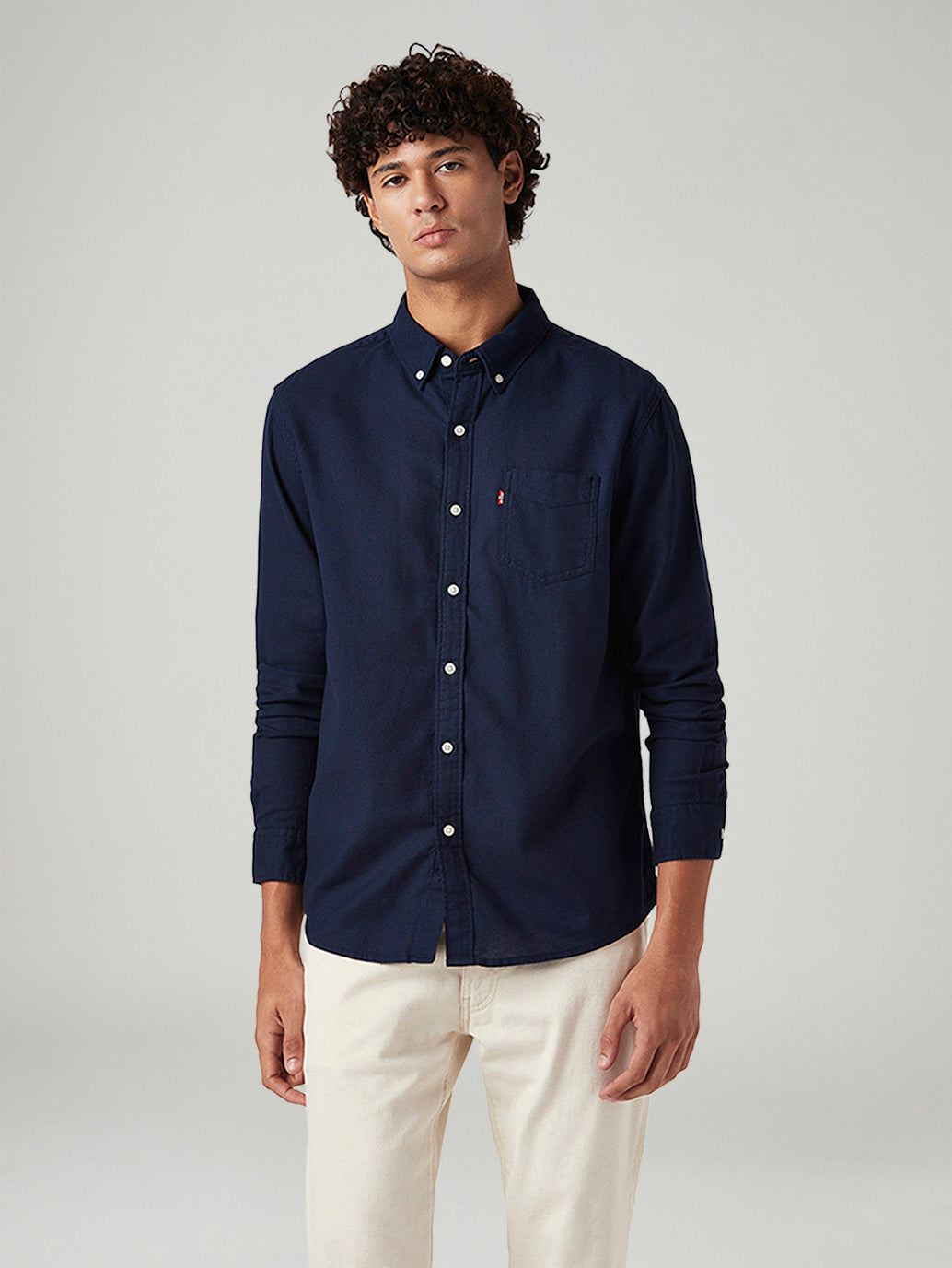 Men's Solid Slim Fit Oxford Shirt - Front View