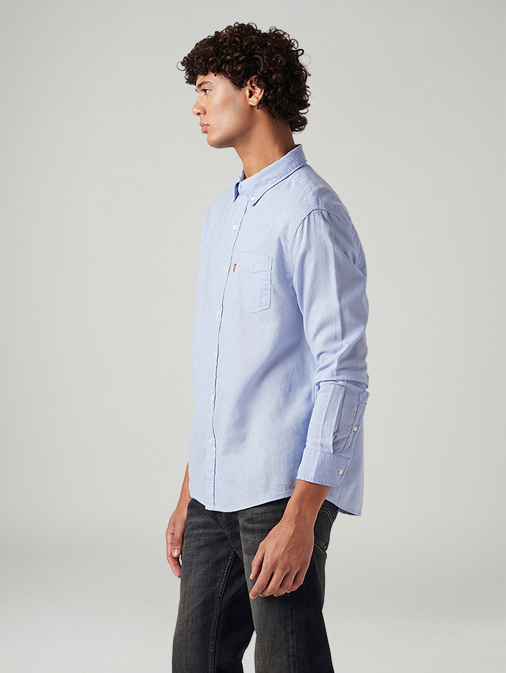 Men's Solid Slim Fit Oxford Shirt - Side View