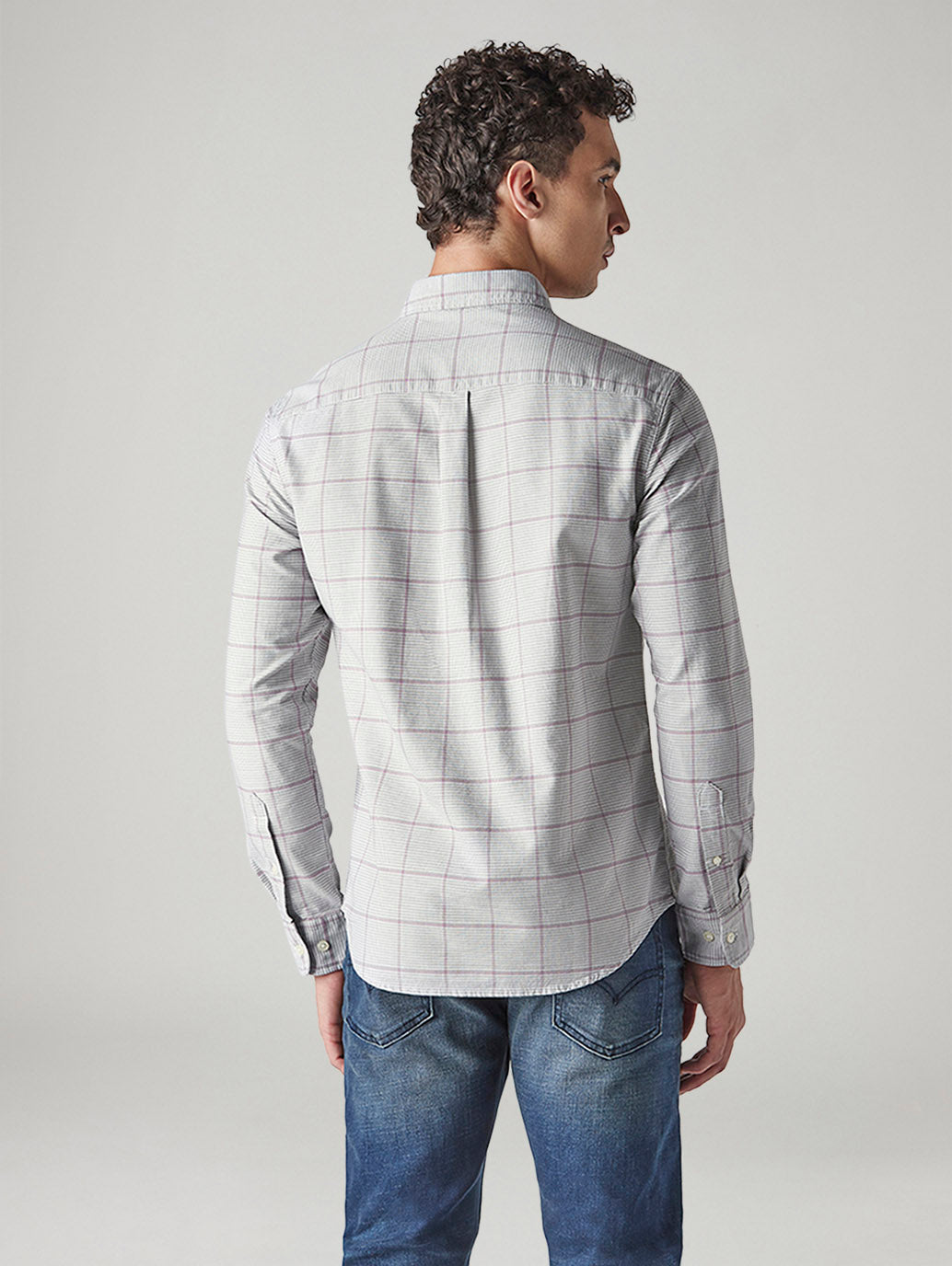 Men's Checkered Relaxed Fit Oxford Shirt - Back View