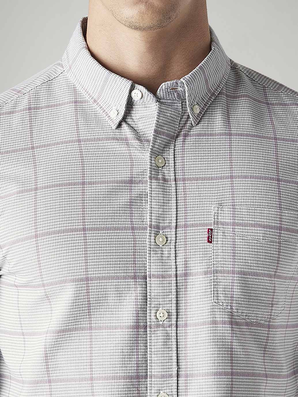 Men's Checkered Relaxed Fit Oxford Shirt - Detail View