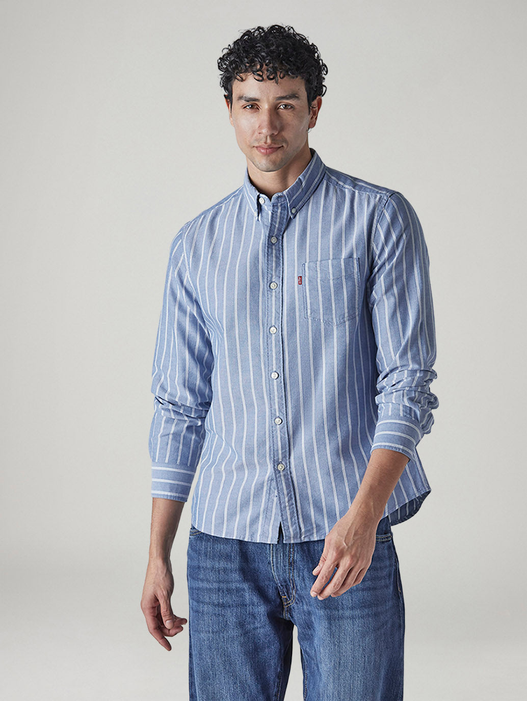 Men's Striped Slim Fit Oxford Shirt - Front View