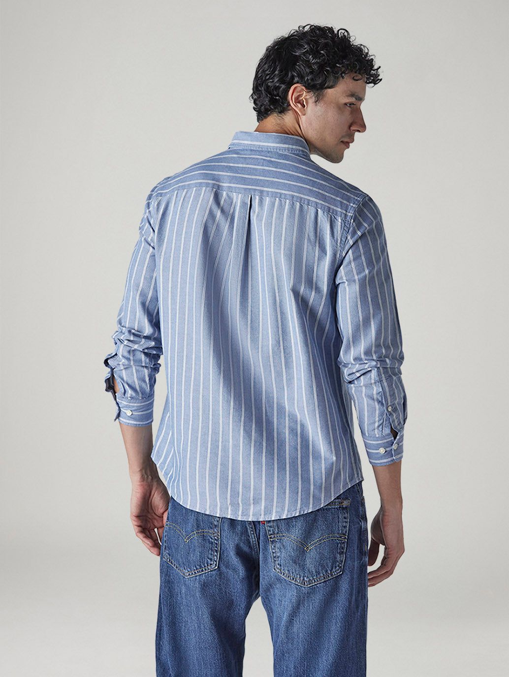 Men's Striped Slim Fit Oxford Shirt - Back View