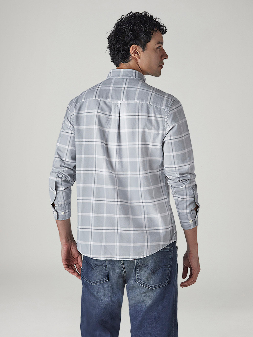 Men's Checkered Relaxed Fit Oxford Shirt - Back View