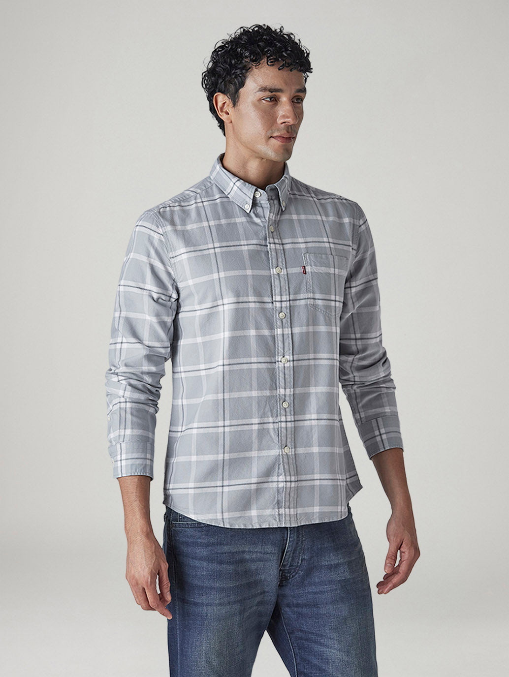 Men's Checkered Relaxed Fit Oxford Shirt - Side View