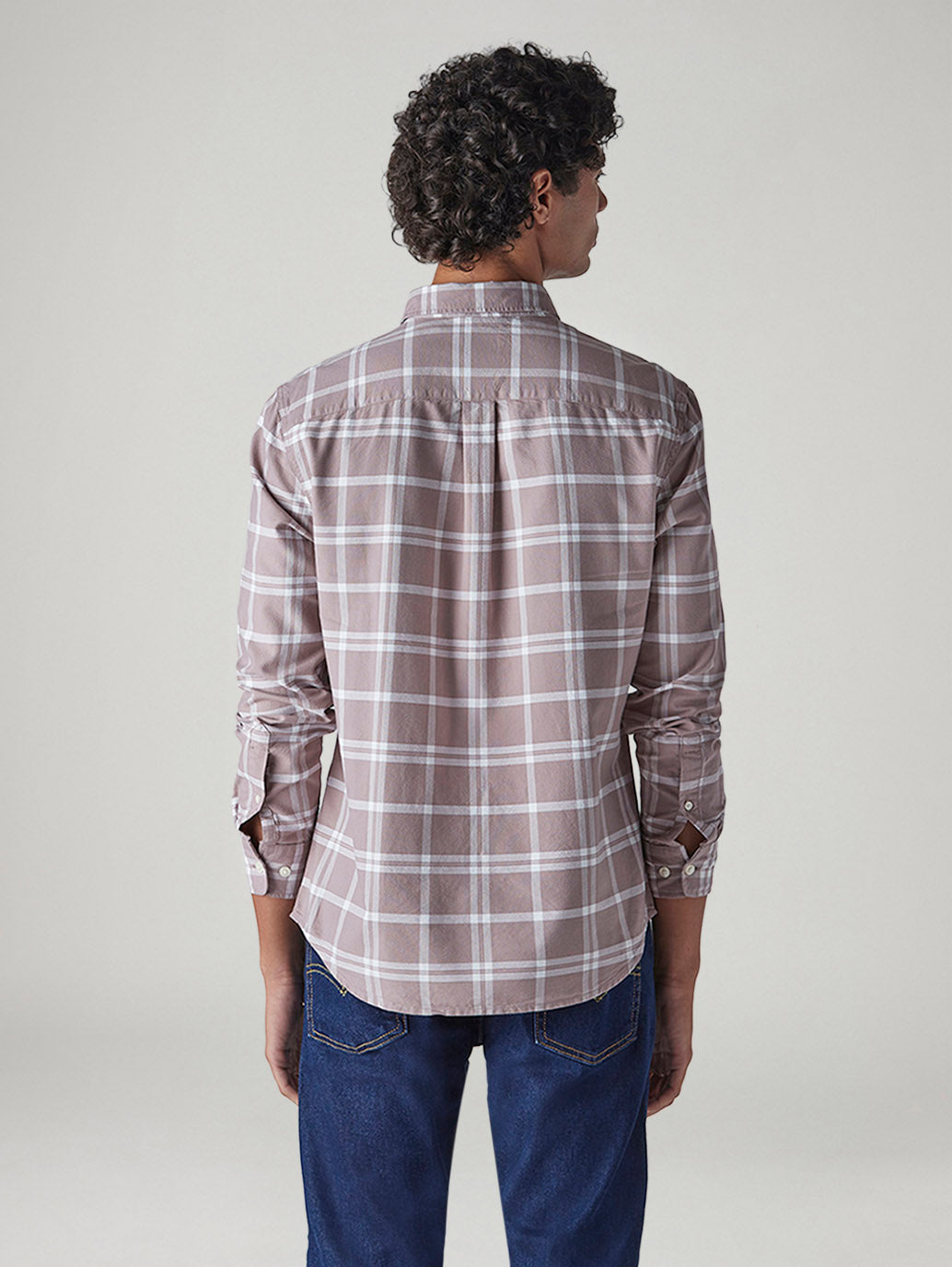 Men's Mauve Checkered Slim Fit Oxford Shirt - 20 View