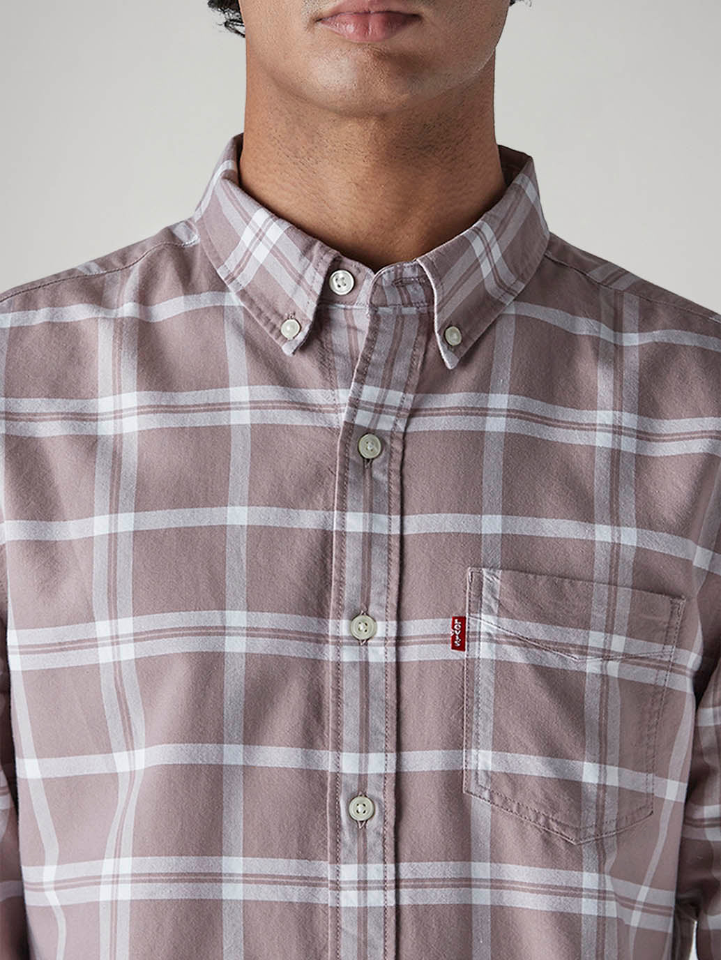 Men's Mauve Checkered Slim Fit Oxford Shirt - 20 View
