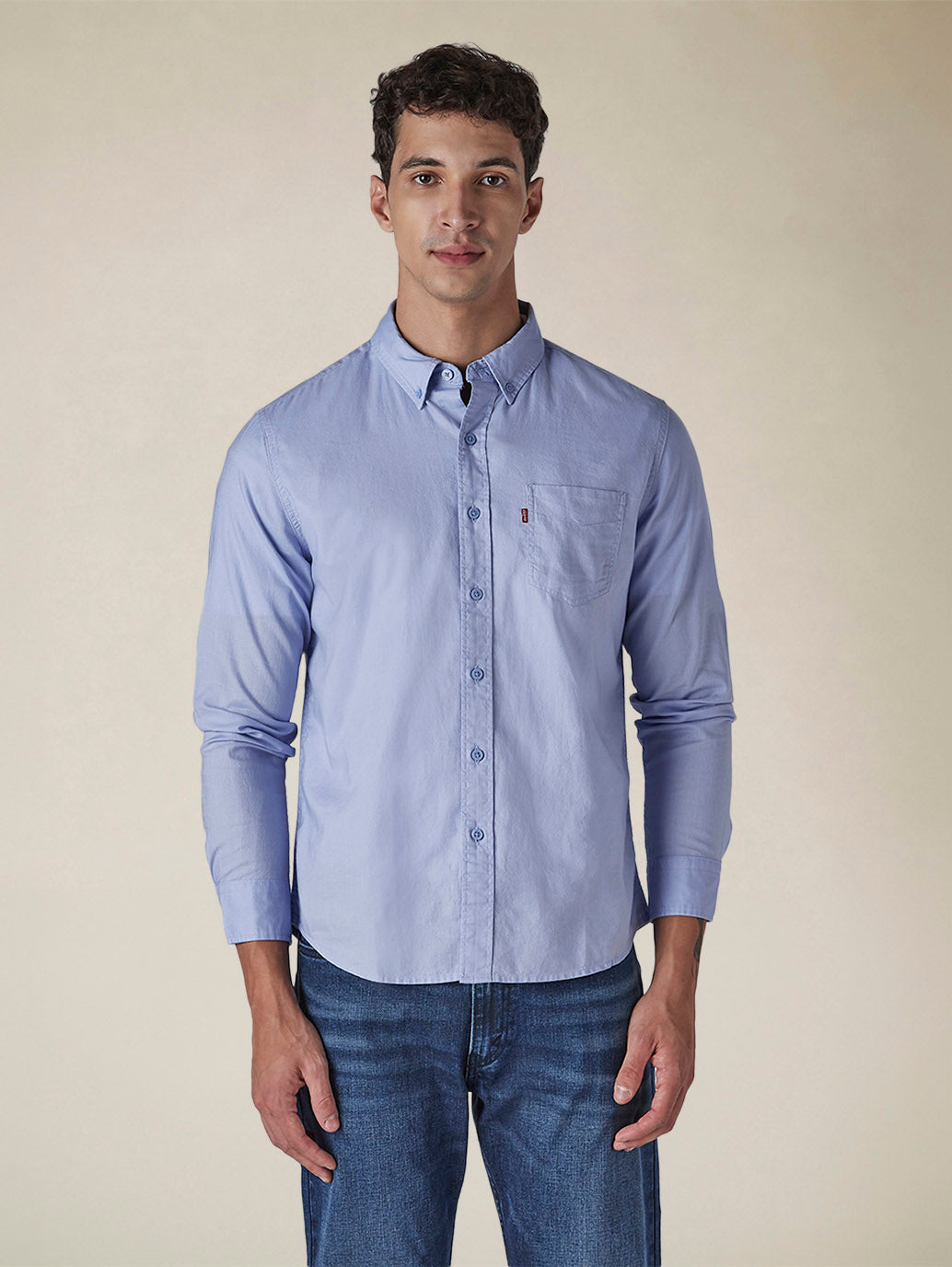 Men's Solid Button Down Collar Slim Fit Oxford Shirt - Front View