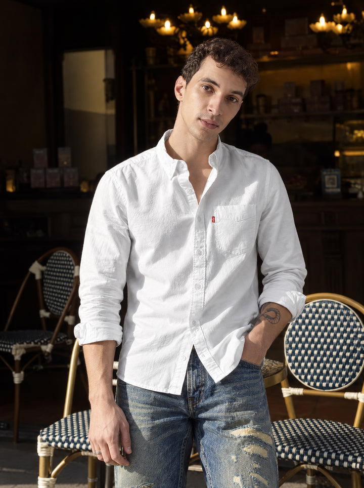 Men's Solid Button Down Collar Slim Fit Oxford Shirt