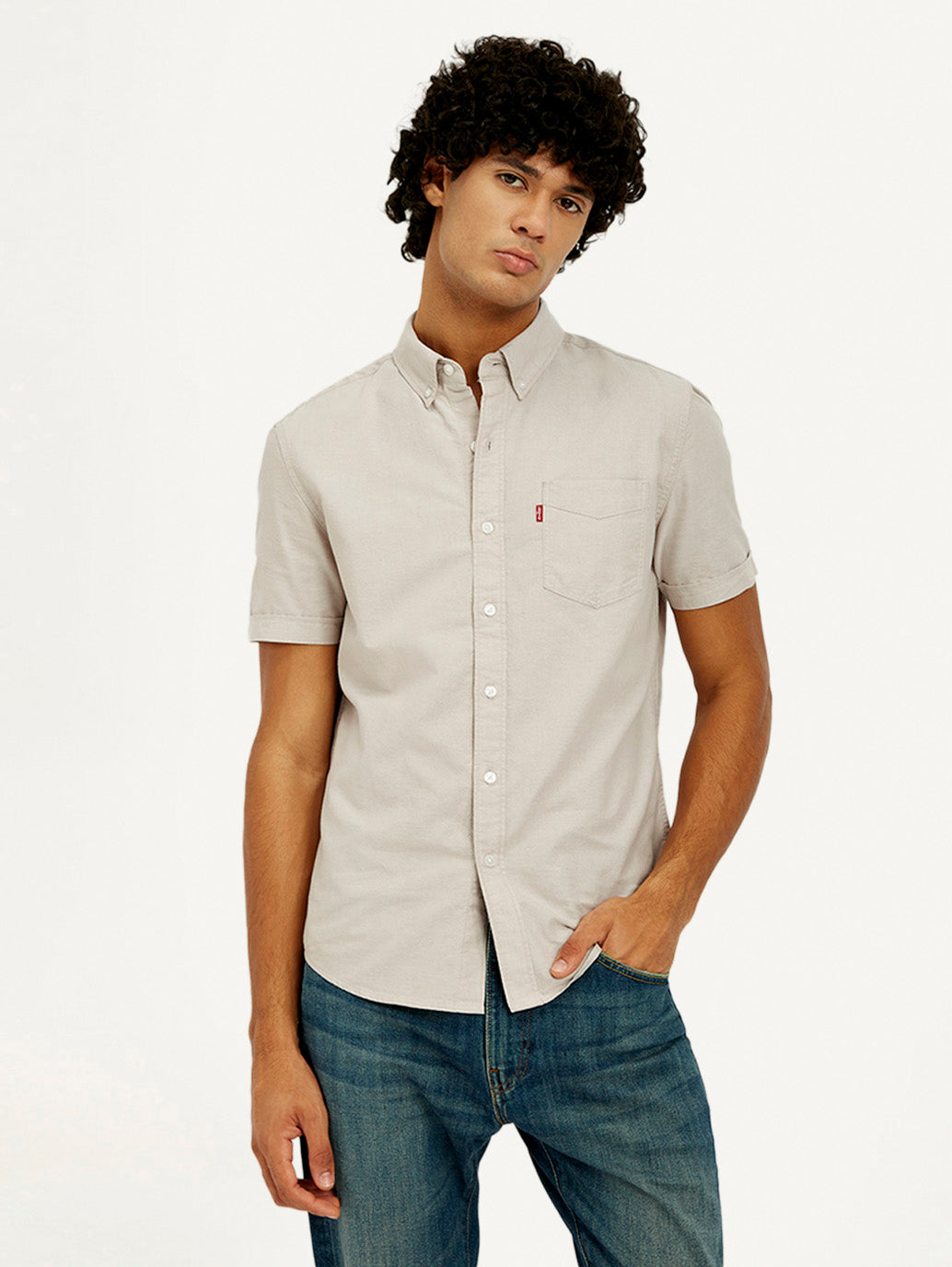 Men's Solid Slim Fit Oxford Shirt - Elevated View