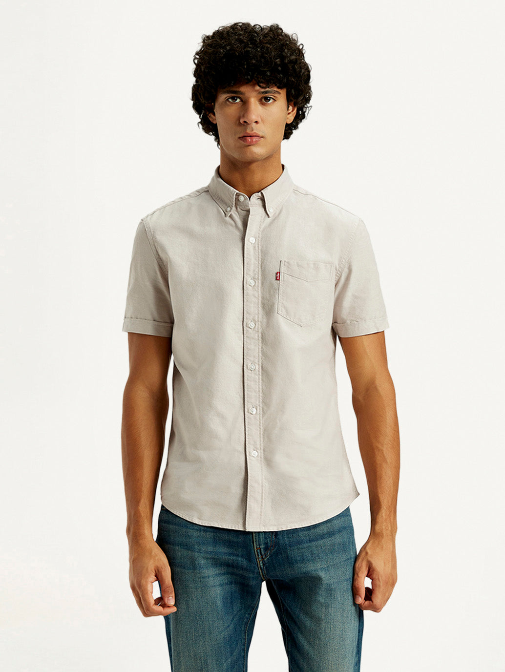 Men's Solid Slim Fit Oxford Shirt - Front View