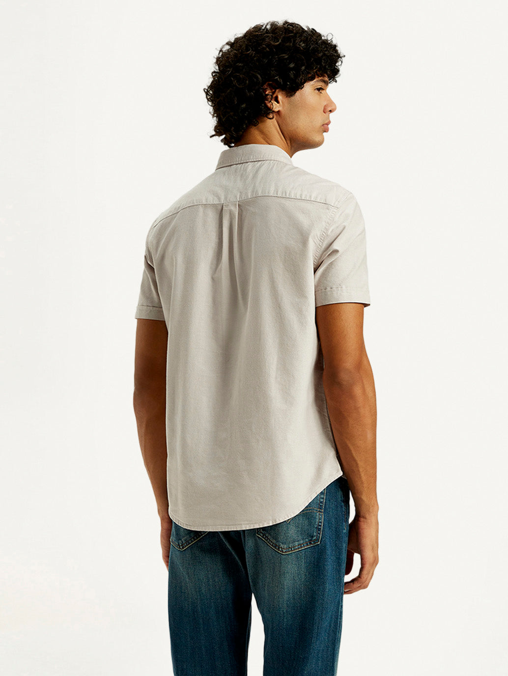 Men's Solid Slim Fit Oxford Shirt - Back View
