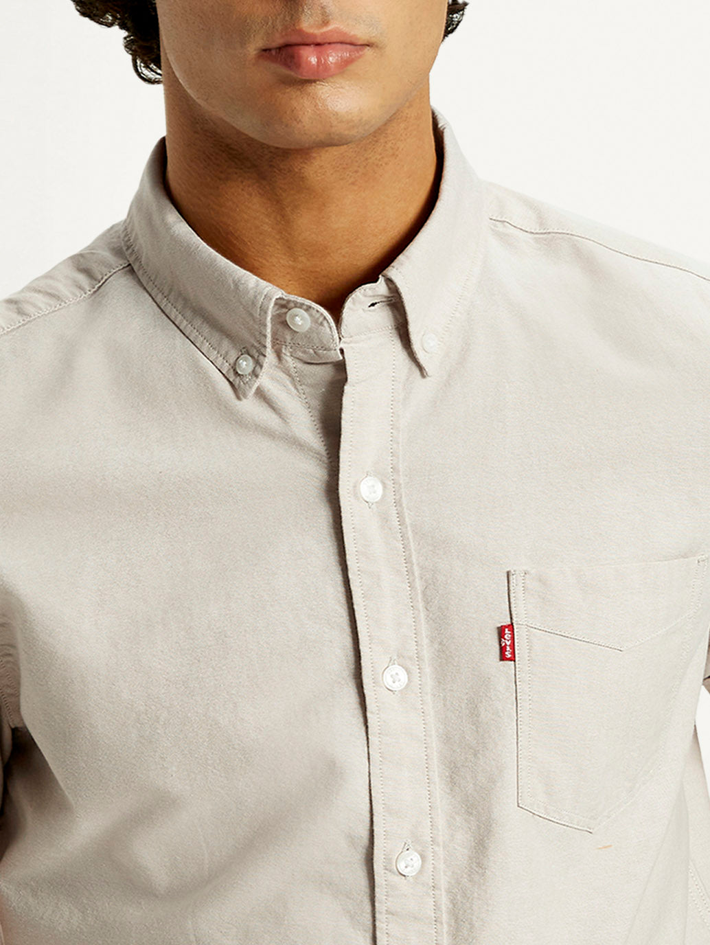 Men's Solid Slim Fit Oxford Shirt - Detail View