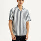 Men's Striped White Relaxed Fit Camp Shirt - Front View