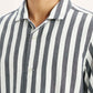 Men's Striped White Relaxed Fit Camp Shirt - Detail View