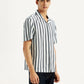 Men's Striped White Relaxed Fit Camp Shirt - Side View