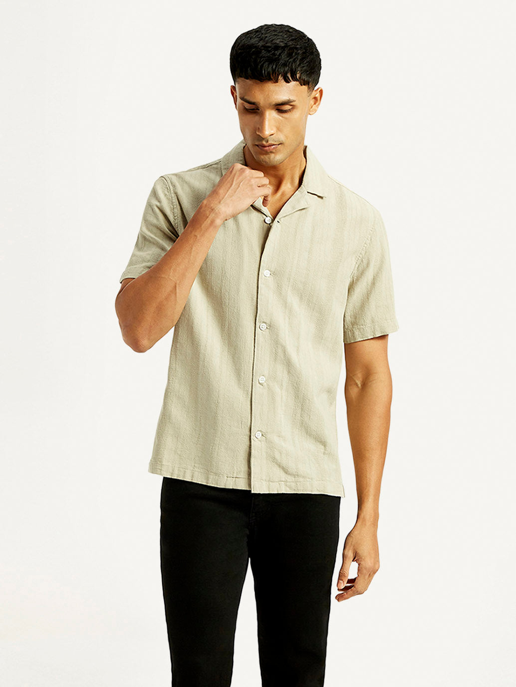 Men's Self Design Relaxed Fit Resort Collar Shirt - Styleshot View