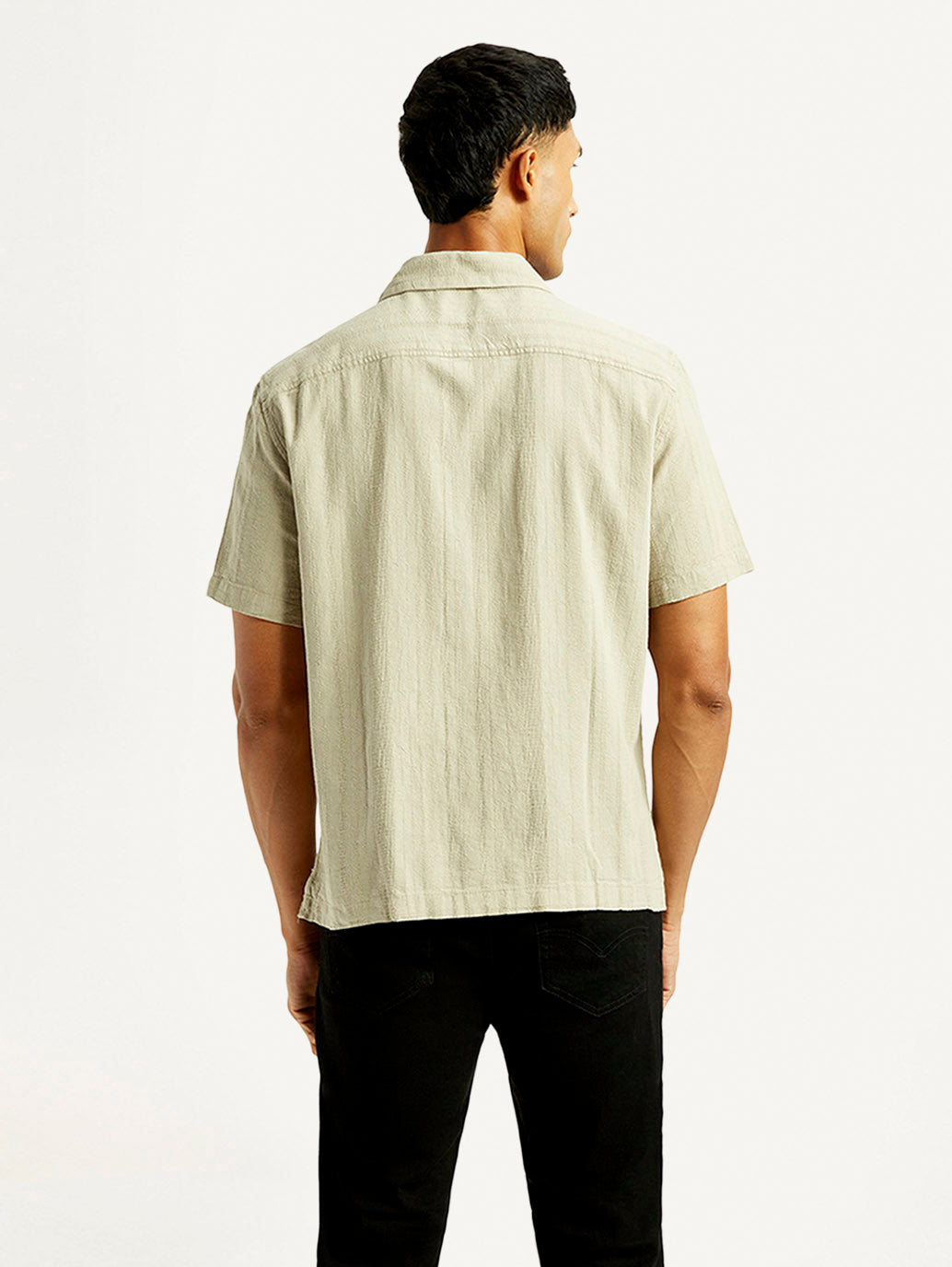 Men's Self Design Slim Fit Resort Collar Shirt - Back View