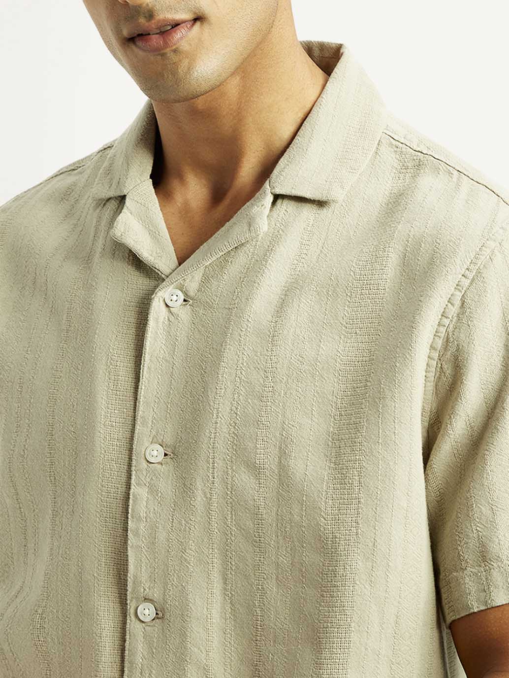 Men's Self Design Relaxed Fit Resort Collar Shirt - Detail View