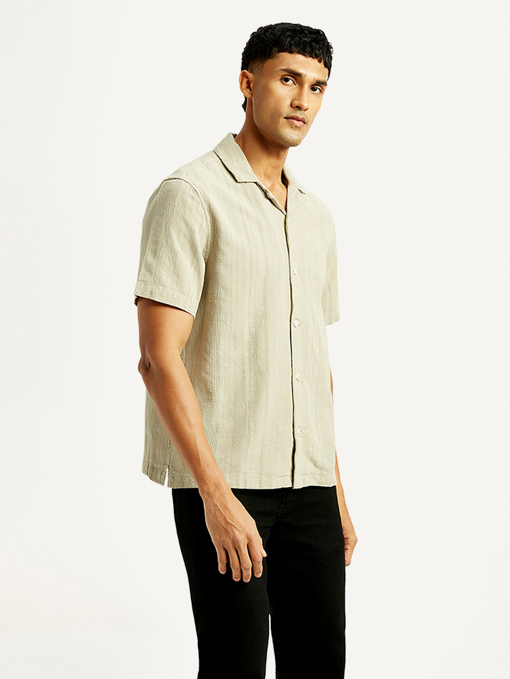 Men's Self Design Slim Fit Resort Collar Shirt - Side View
