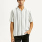 Men's Striped White Relaxed Fit Camp Shirt - Styleshot View