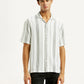 Men's Striped White Relaxed Fit Camp Shirt - Front View