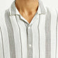 Men's Striped White Relaxed Fit Camp Shirt - Detail View