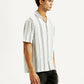 Men's Striped White Relaxed Fit Camp Shirt - Side View