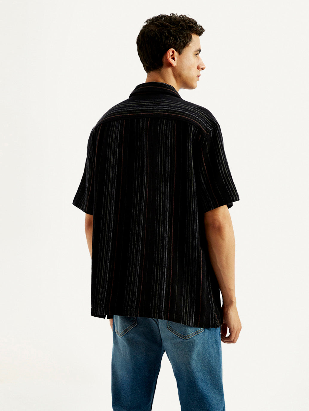 Men's Striped Relaxed Fit Resort Collar Shirt - Back View