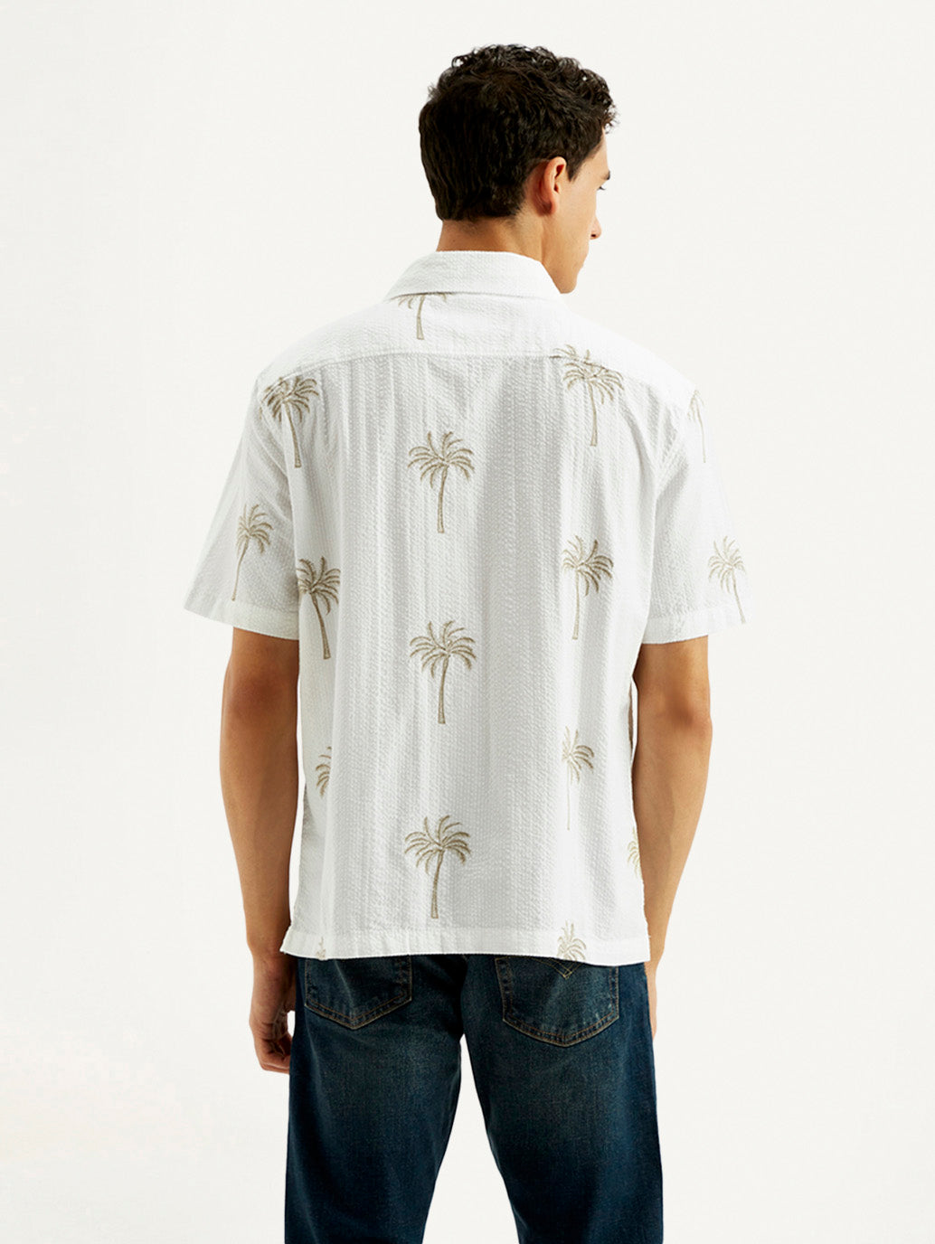 Men's Printed Relaxed Fit Resort Collar Shirt - Back View