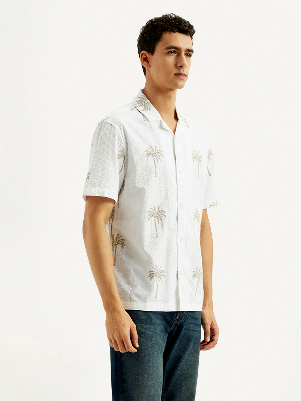 Men's Printed Slim Fit Resort Collar Shirt - Side View